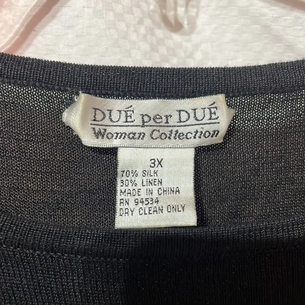 Due Per Due 3x black silk sweater tank lightweight fringe hemline euc worn once